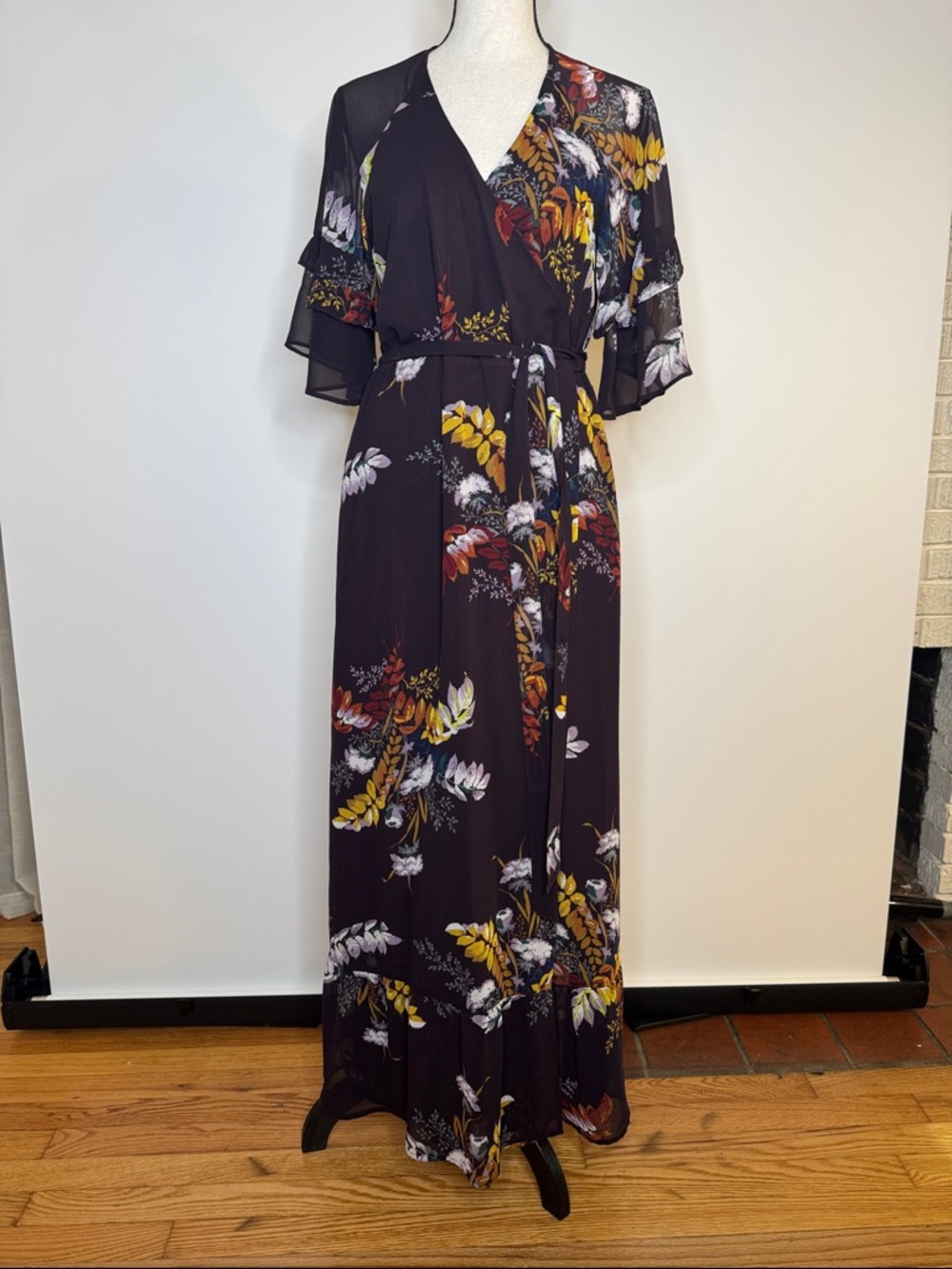 Madewell Vervain Ruffle-Sleeve Wrap Dress in Blooming Oasis - Size Medium